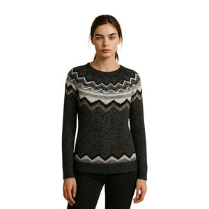 Old Navy Sweater Womens L Grey Fair Isle Cozy Warm Knit Winter Crewneck Pullover